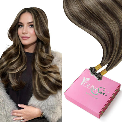 Echthaar Nano Ring Extensions Braun Karamellblond 50g