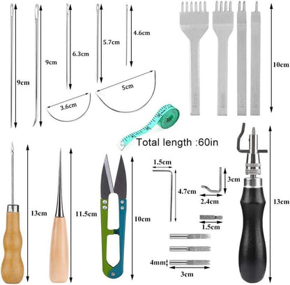 Leder Nähwerkzeug Set 26-teilig mit Wachsfaden und Zubehör