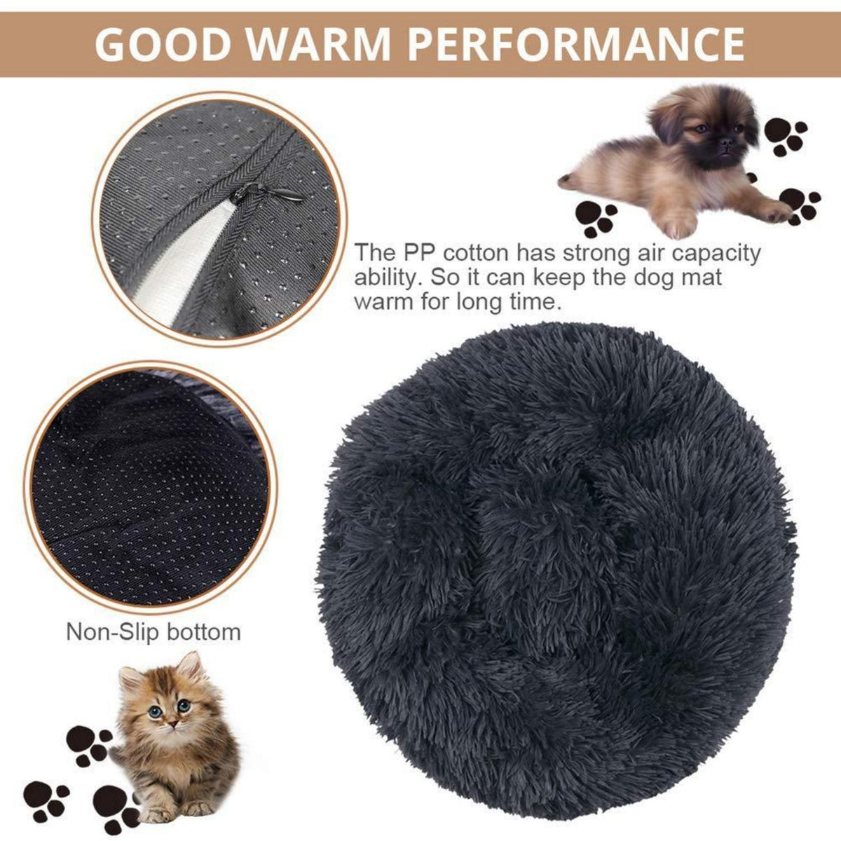 Rundes Hundebett Dunkelgrau Ø 110cm – Flauschig & Wasserfest