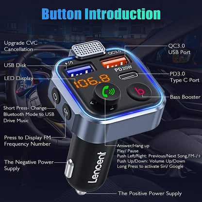 Bluetooth FM Transmitter Auto Radio Adapter Freisprecheinrichtung USB PD QC 3.0
