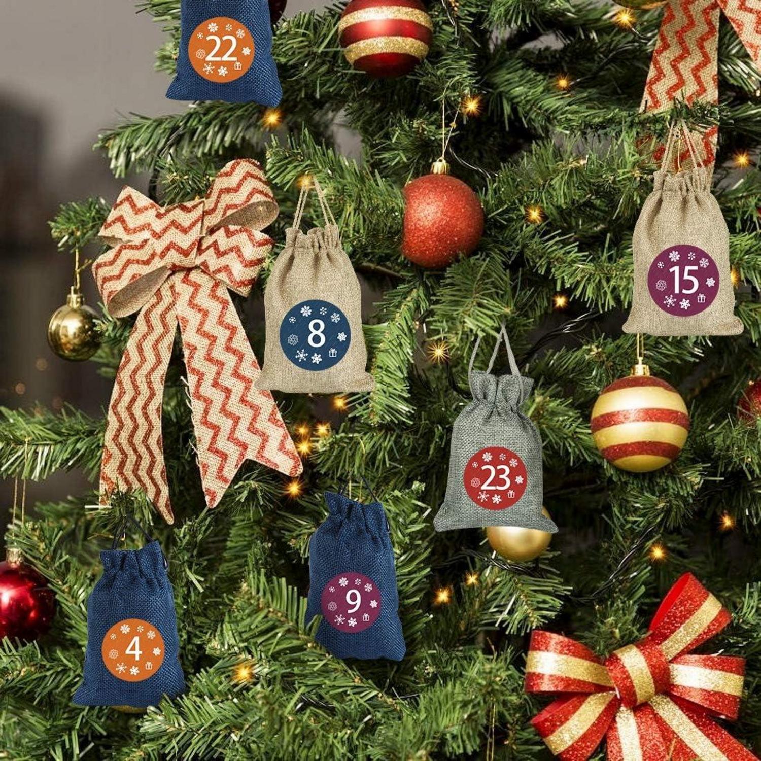 Adventskalender zum Befüllen 24 Weihnachts Stoffsäckchen DIY Bastelset Blau Grau