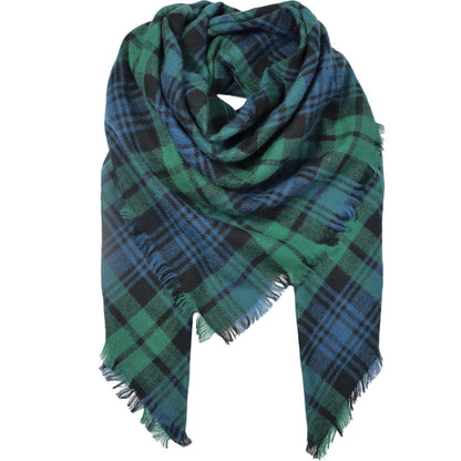 Schal Damen Karo Tartan Fransen Poncho Dunkelgrün