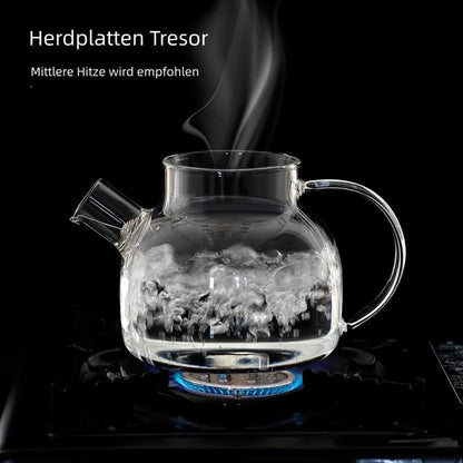 Glas-Teekanne mit Bambusdeckel und abnehmbarem Teesieb 600ML