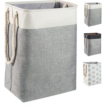 Großer faltbarer Wäschekorb 78L Beige + Grau