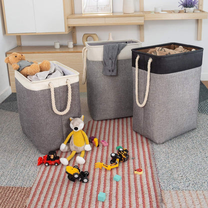 Großer faltbarer Wäschekorb 78L Beige + Grau