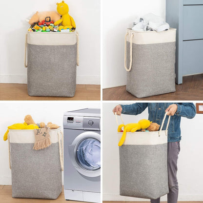 Großer faltbarer Wäschekorb 78L Beige + Grau