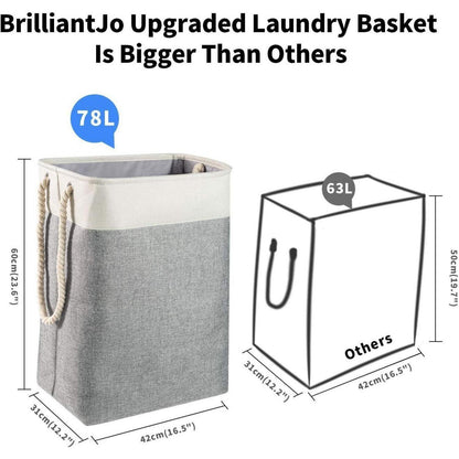 Großer faltbarer Wäschekorb 78L Beige + Grau
