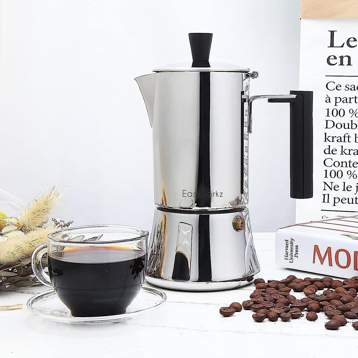 Espressokocher Edelstahl für 4 Tassen 200ml Induktion Gas Herde Silber