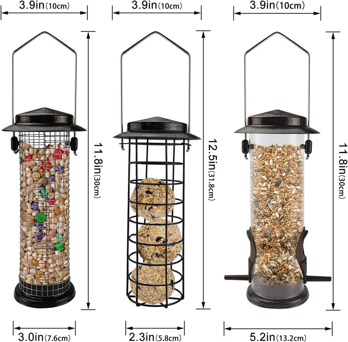 Urban Deco 3er Set Vogelfutterspender Metall Aufhängen Braun