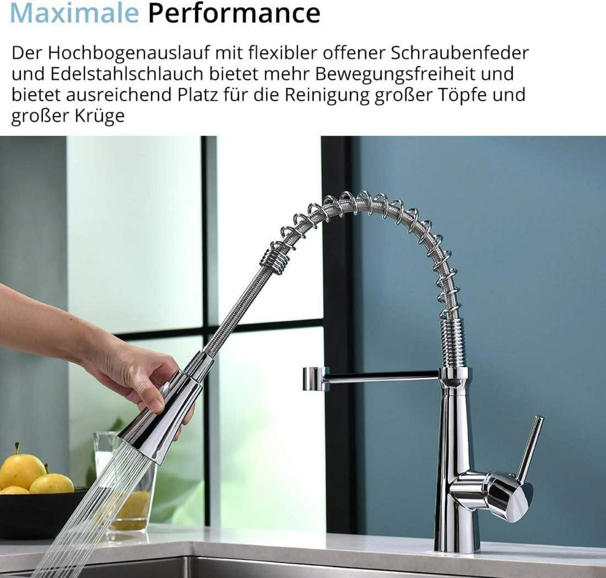 Niederdruck Armatur Küche Chrom 360° drehbar Spiralfederarmatur