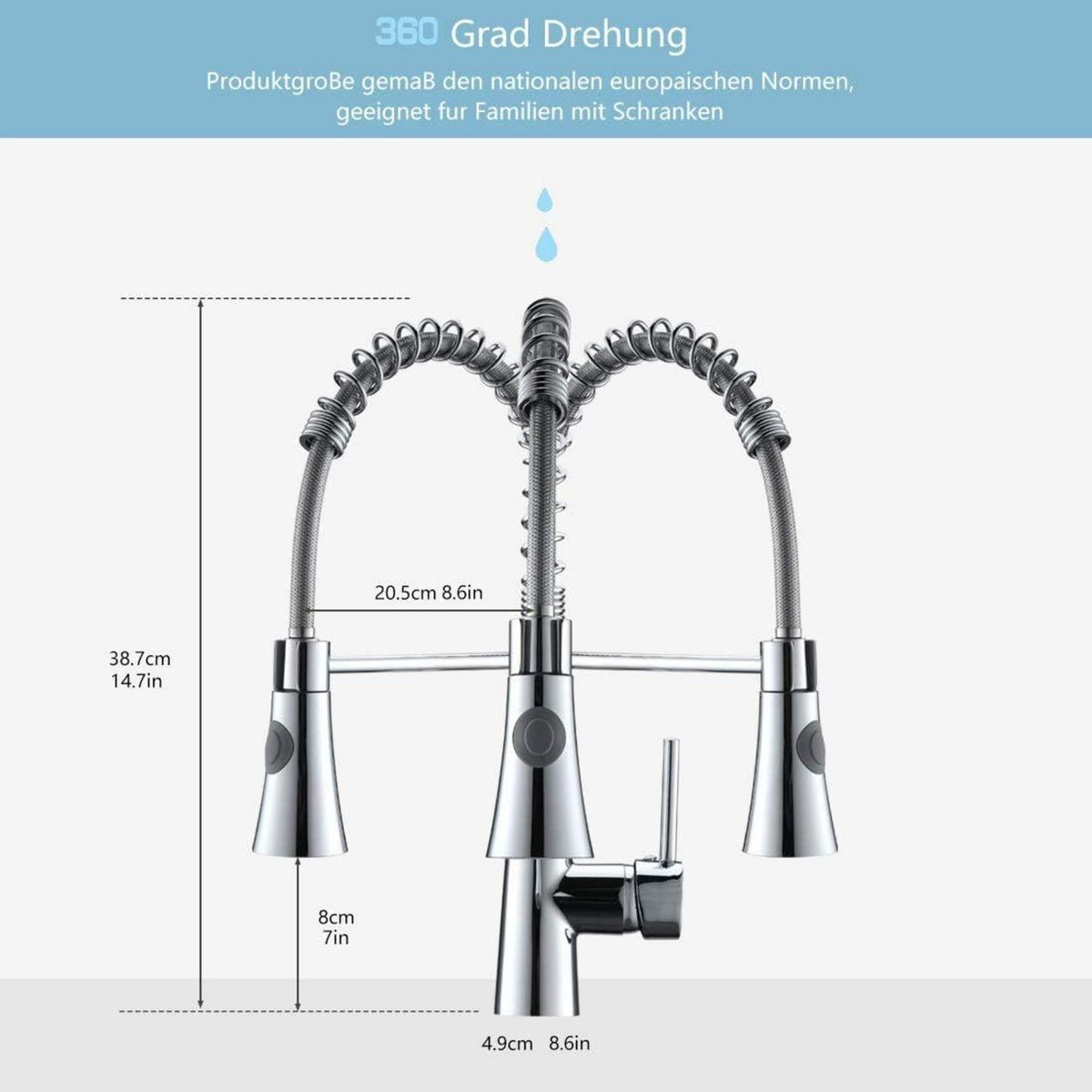 Niederdruck Armatur Küche Chrom Spiralfederarmatur 360° Drehbar