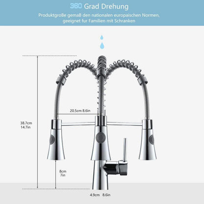 Niederdruck Armatur Küche Chrom Spiralfederarmatur 360° Drehbar