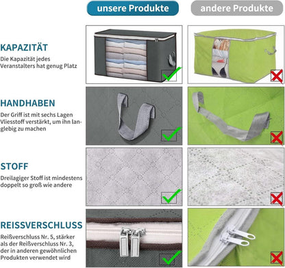 4er Pack 90L Kleideraufbewahrung Unterbettbox mit Deckel - Grau
