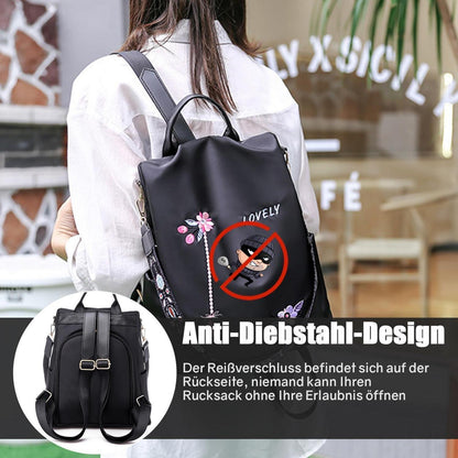 Wasserdichter Damen Rucksack Anti-Diebstahl Schulrucksack Blume Schwarz