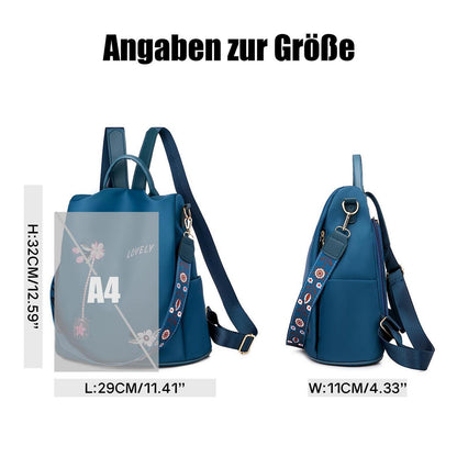 Wasserdichter Damen Rucksack Anti-Diebstahl Schulrucksack Blume Blau