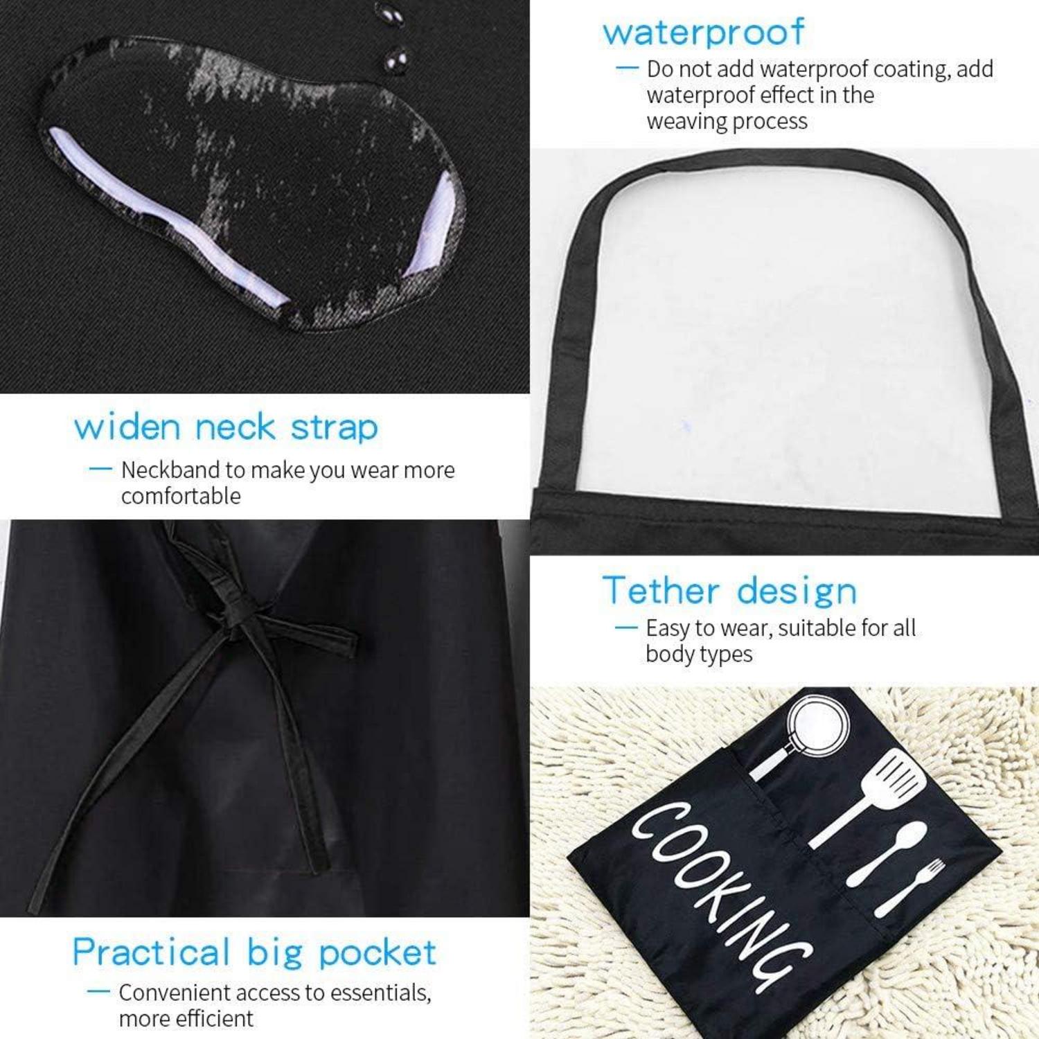 Schürze Schwarz Wasserdicht Kochschürze mit 2 Taschen für Herren und