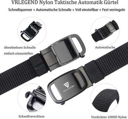 Taktischer Automatik Nylongürtel Schwarz Verstellbar Waterproof