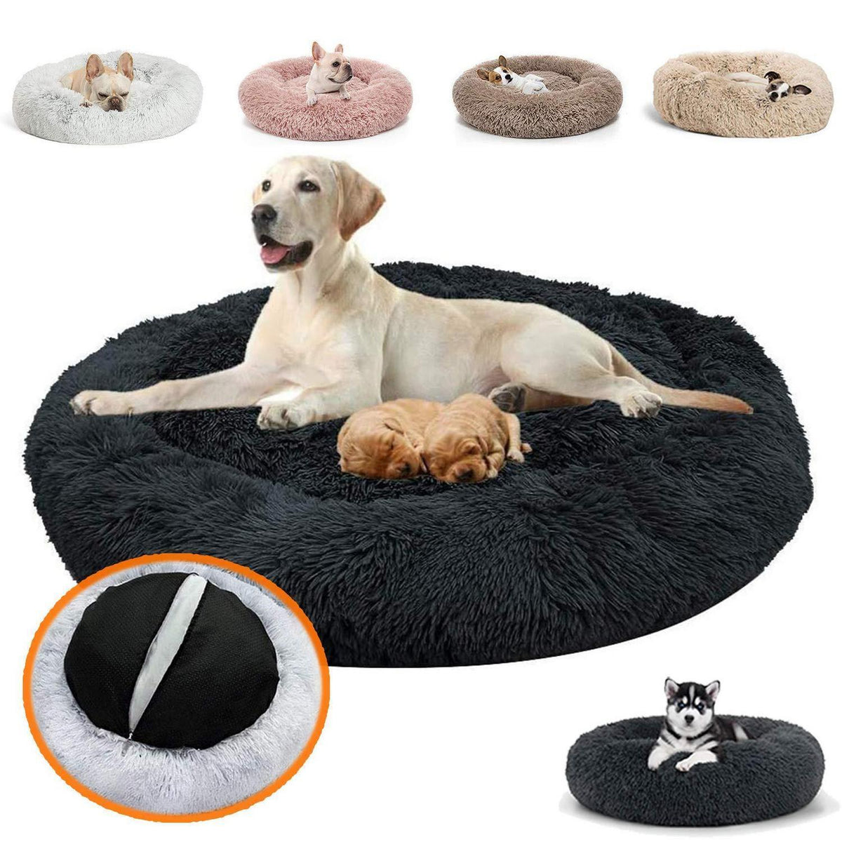 Rundes Orthopädisches Hundebett Schwarz 110cm - Kuscheliges Hundesofa