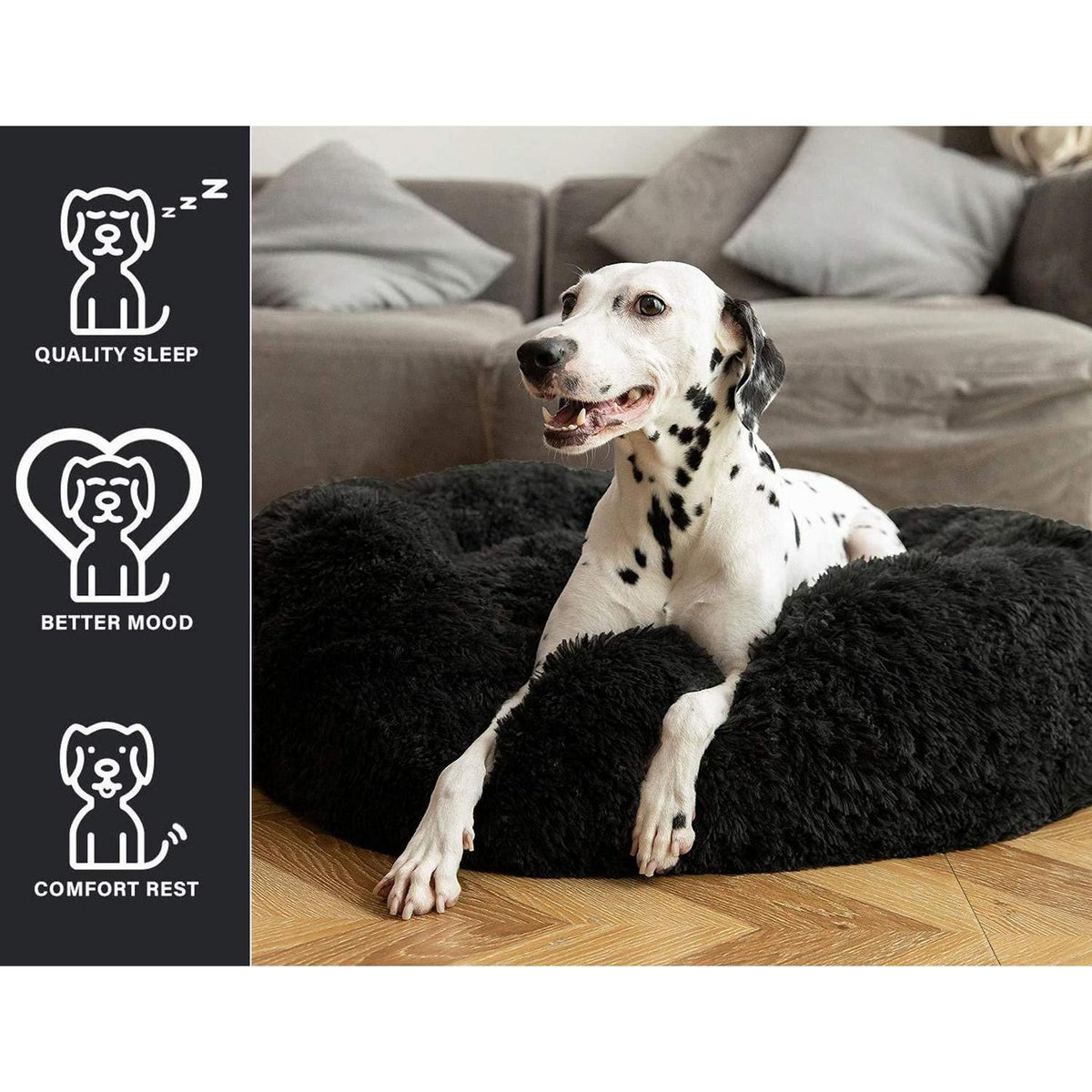 Rundes Orthopädisches Hundebett Schwarz 110cm - Kuscheliges Hundesofa