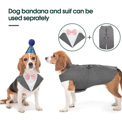 Kuoser Hund Smoking Anzug Bandana Set Haustier Fomal