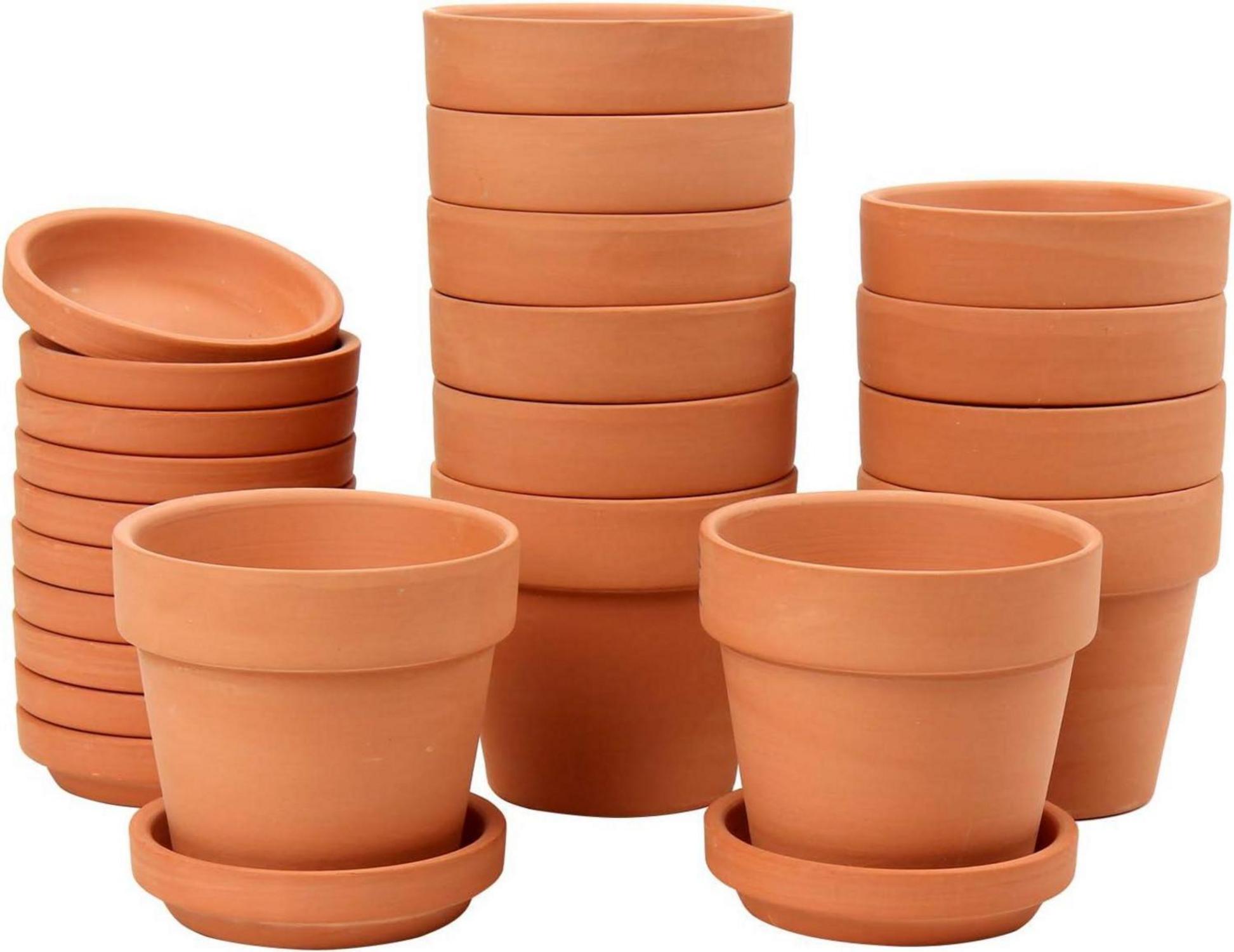 12er Set Mini Terrakotta Töpfe mit Untersetzer und Abflussloch
