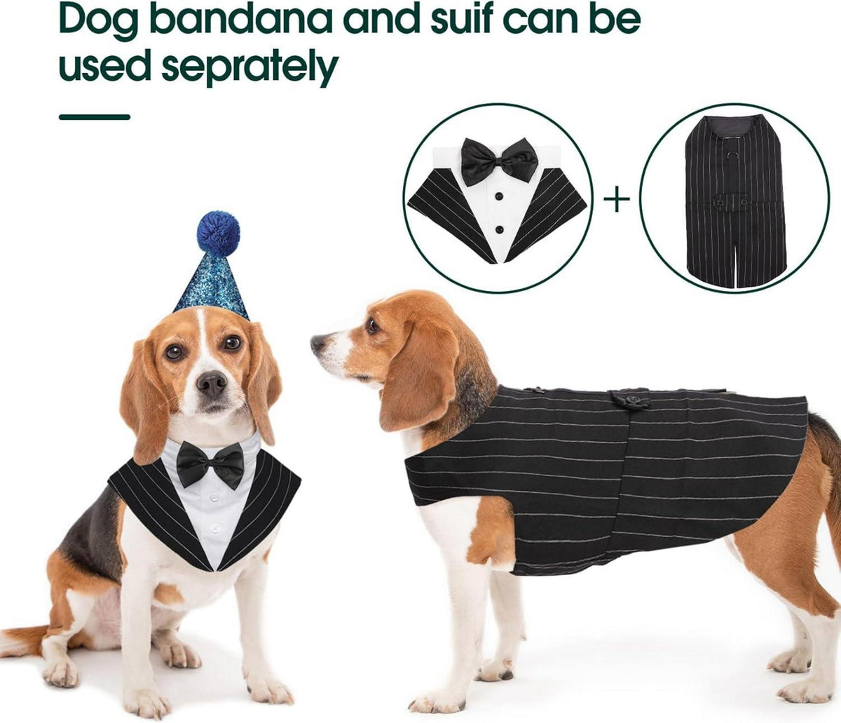 Hund Smoking Anzug Bandana Set Hochzeit Halloween XS-L
