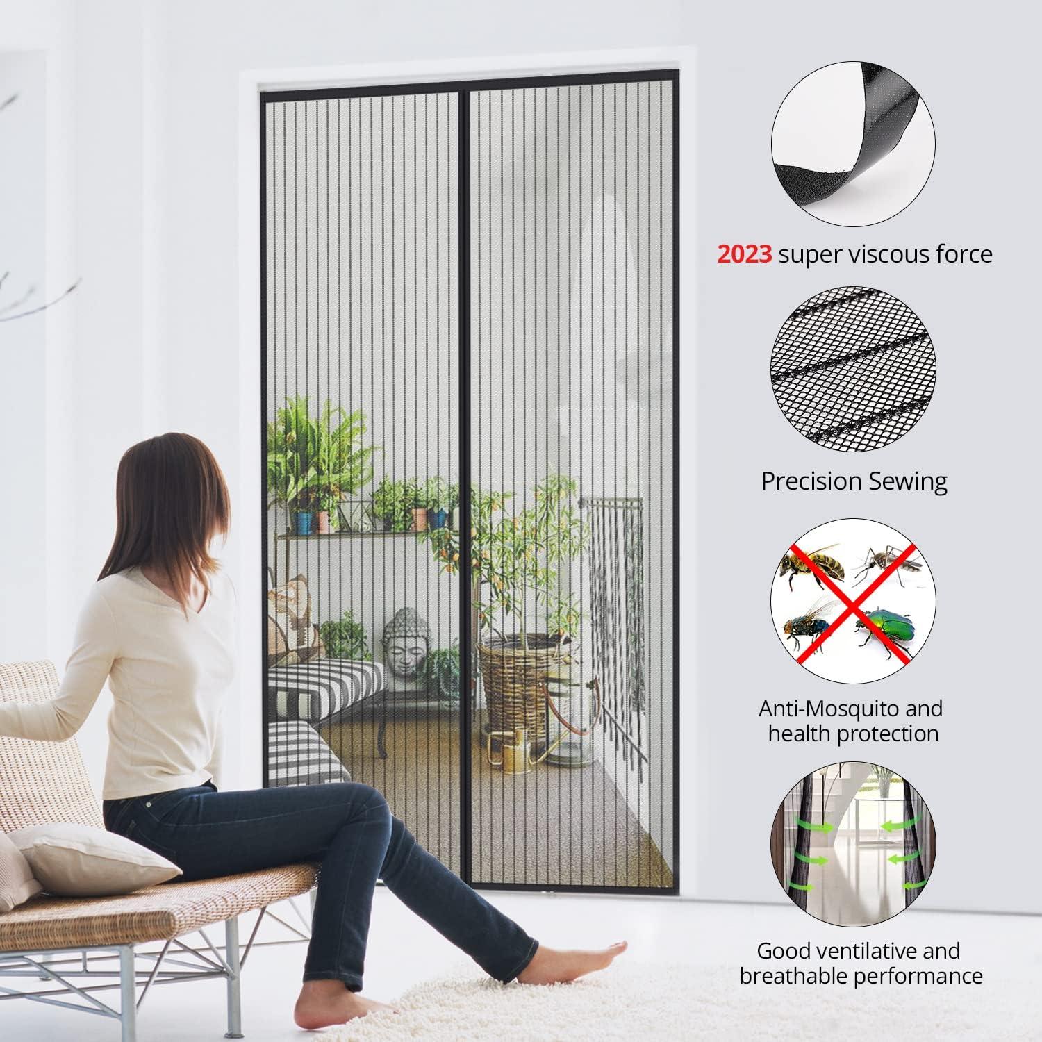 Fliegengitter magnetisch 100x230 cm Schwarz Ultradünn Magnetverschluss Schiebetür