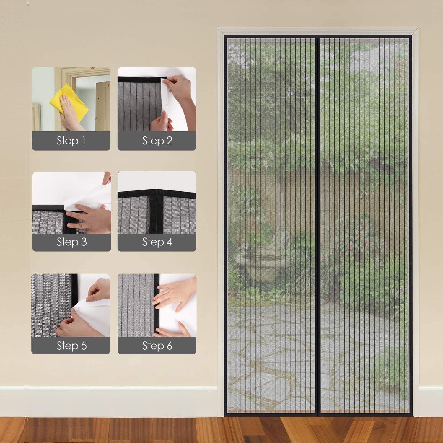 Fliegengitter Magnet für Eingangstür 70x200 cm Schwarz - Selbstschließend, Installation ohne Bohren