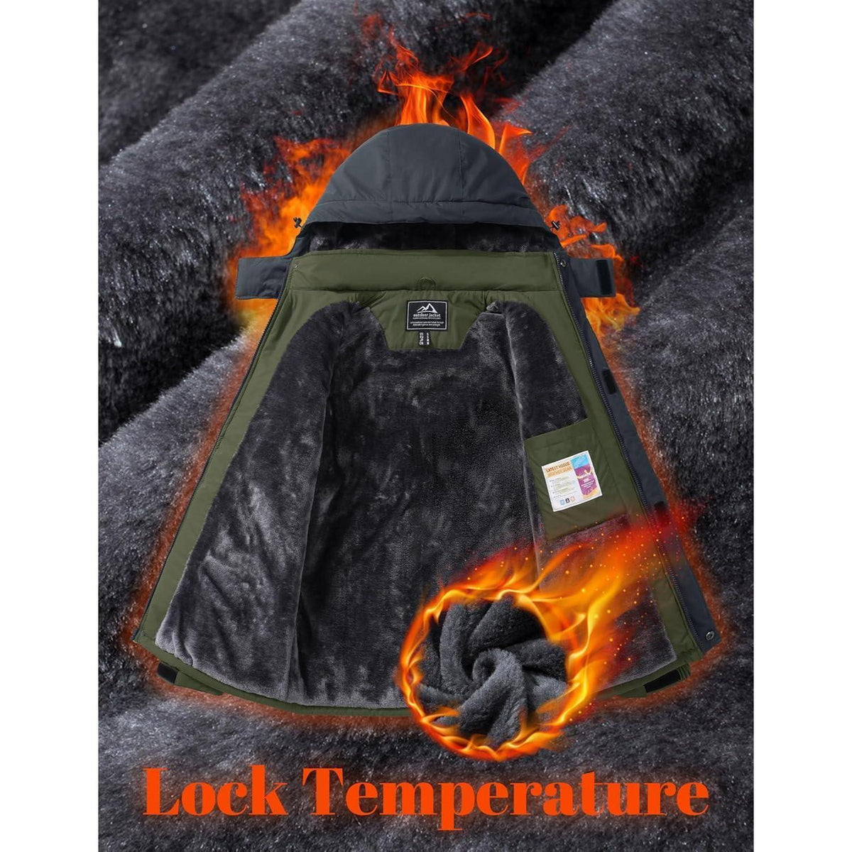 Winterjacke Herren Warm Gefüttert Wasserdicht Skijacke Armeegrün XXL