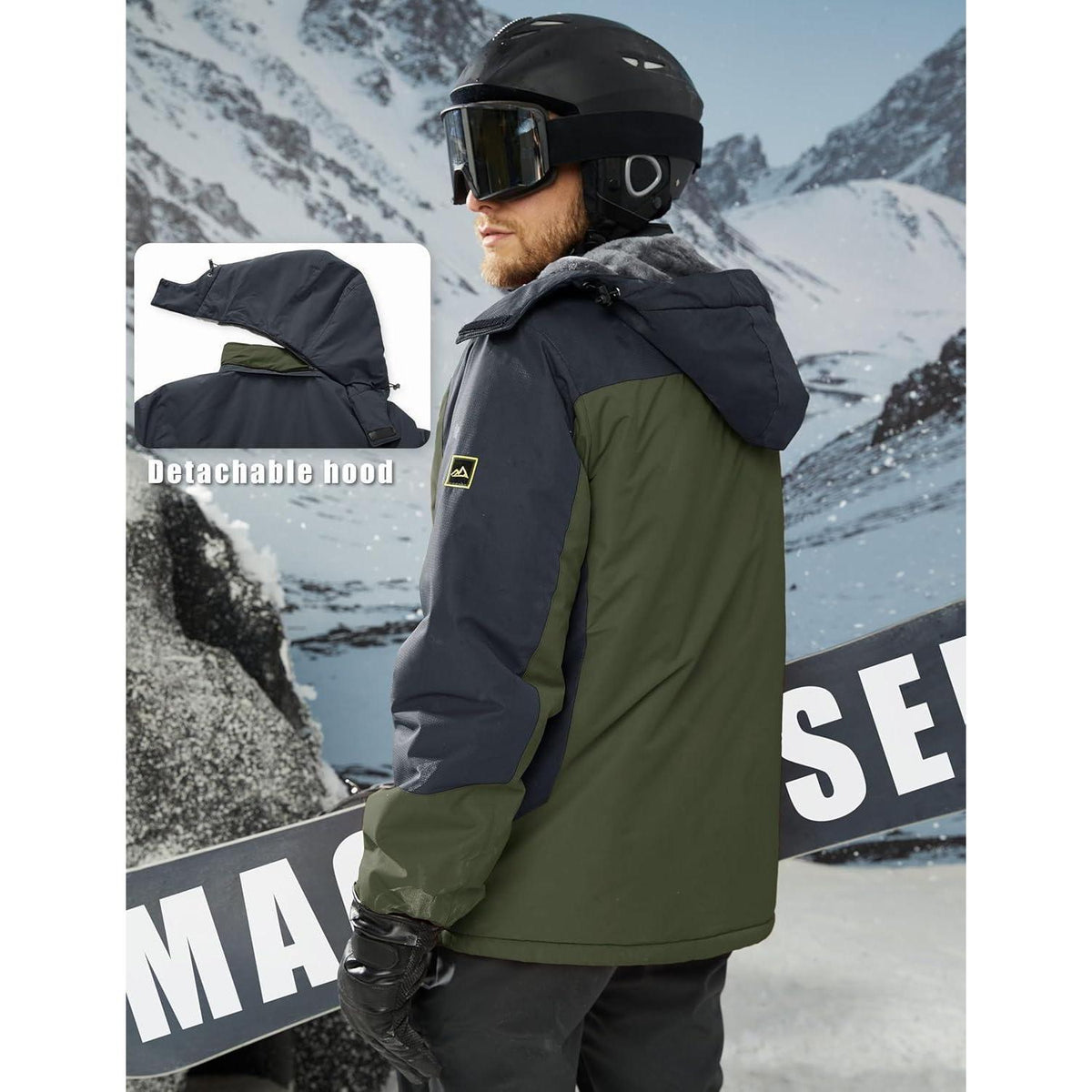 Winterjacke Herren Warm Gefüttert Wasserdicht Skijacke Armeegrün XXL