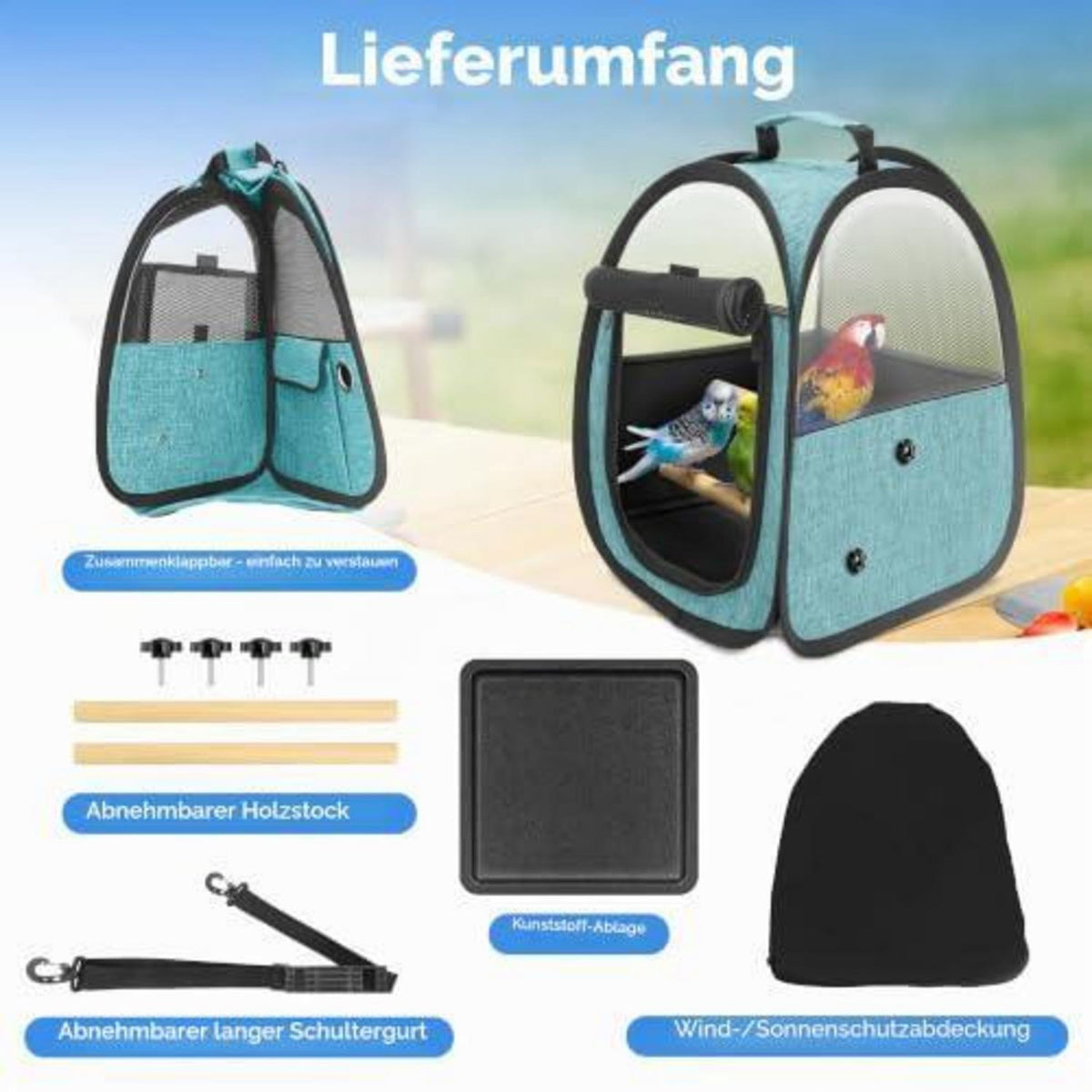 Vogel-Reisetasche atmungsaktiv mit Sitzstange