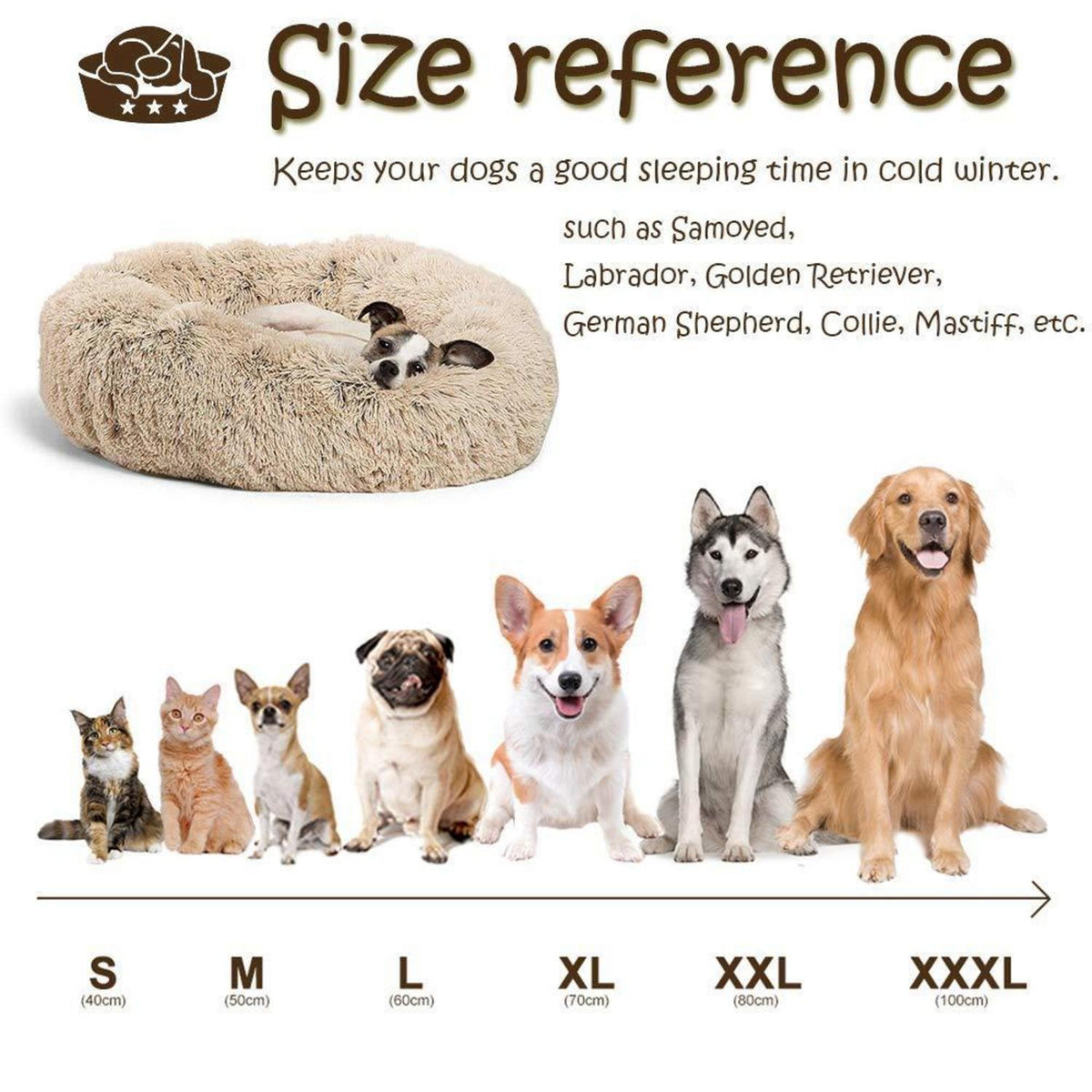 Rundes Hundebett Plüsch 120cm Hellgrau