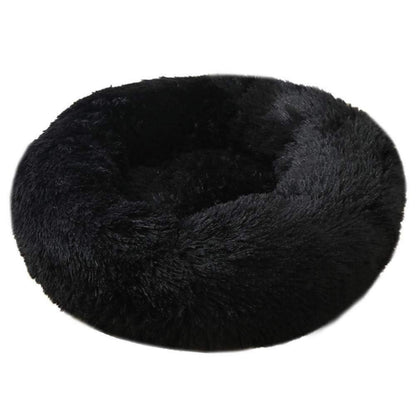 Rundes Hundebett Plüsch 120cm Schwarz – Weiches Kuschelkissen