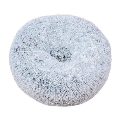 Rundes Hundebett Plüsch 110cm Hellgrau