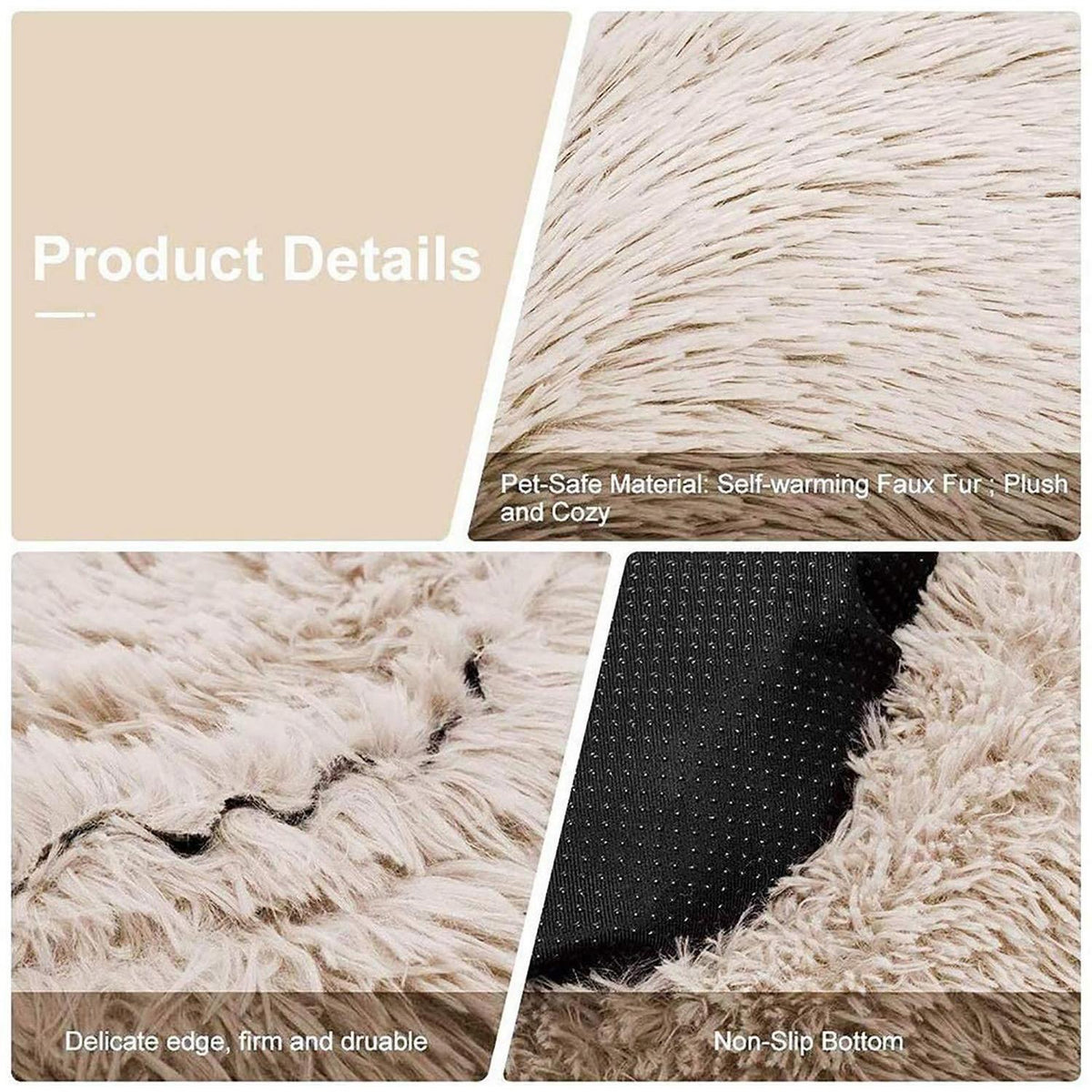Donut Hundebett Deluxe – Weiches Plüschkissen Ø 120cm Khaki