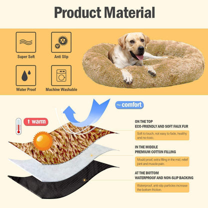 Donut Hundebett Deluxe – Weiches Plüschkissen Ø 120cm Khaki