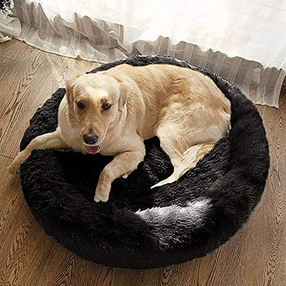Donut Hundebett Deluxe – Weiches Plüsch Sofa Ø 120cm Schwarz