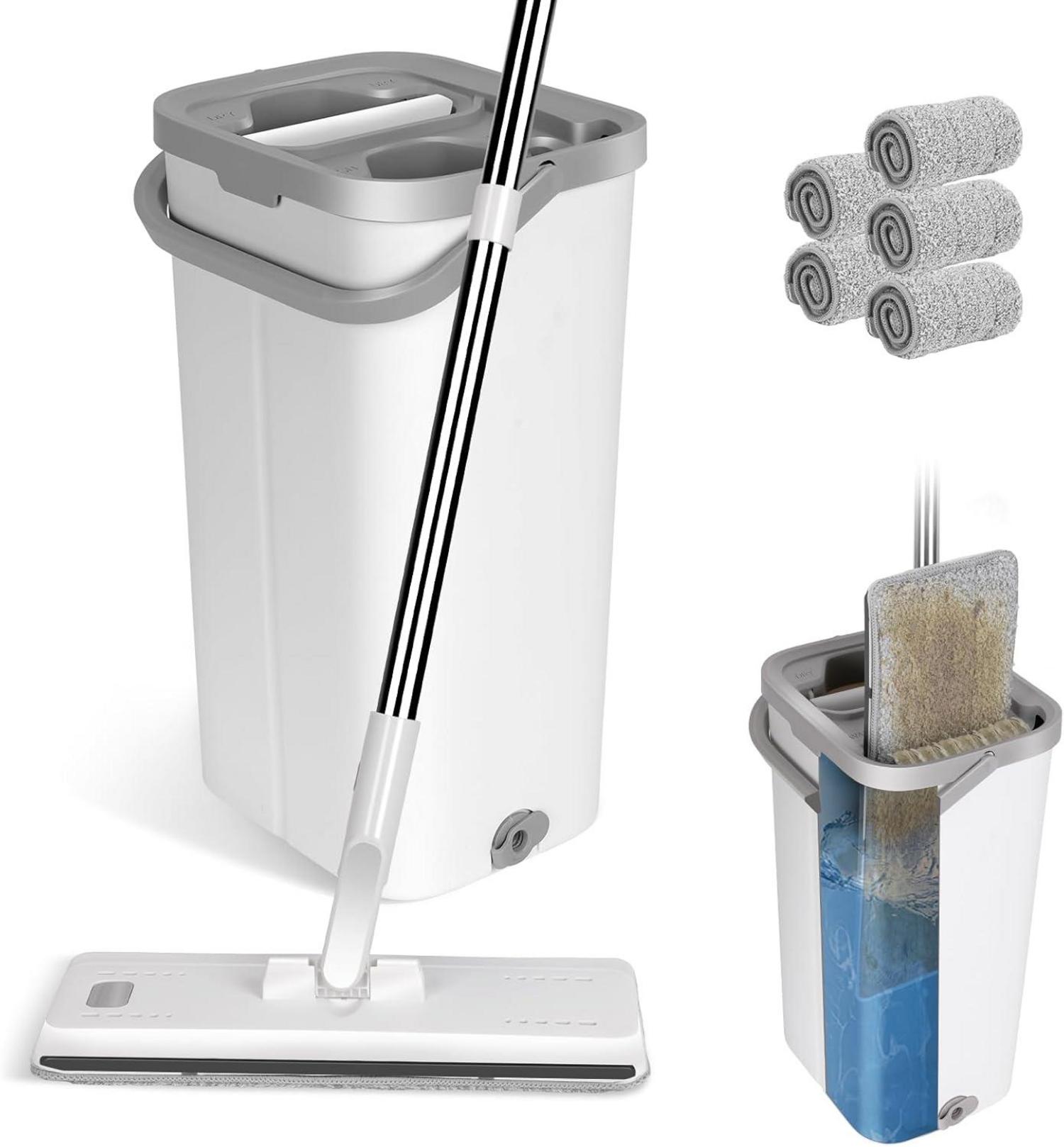 Wischmopp Set mit Eimer und 5 Mikrofaser-Pads