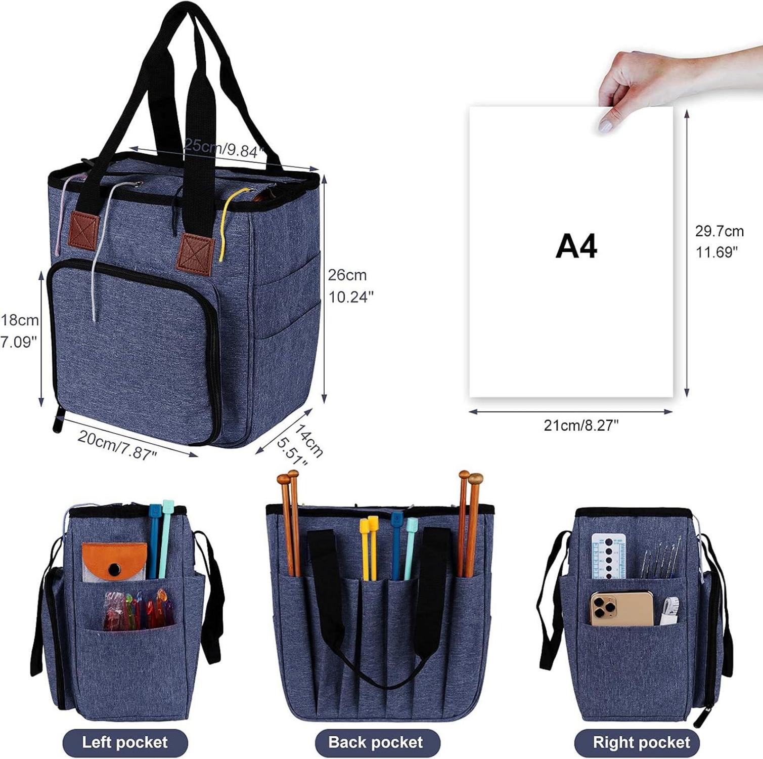 Coopay Basteltasche für Häkeln, Stricken, Kreuzstich, Garn Organizer, Reise-Aufbewahrungstasche, Wolle Nähtasche, Oxfordstoff, Aegean Blue