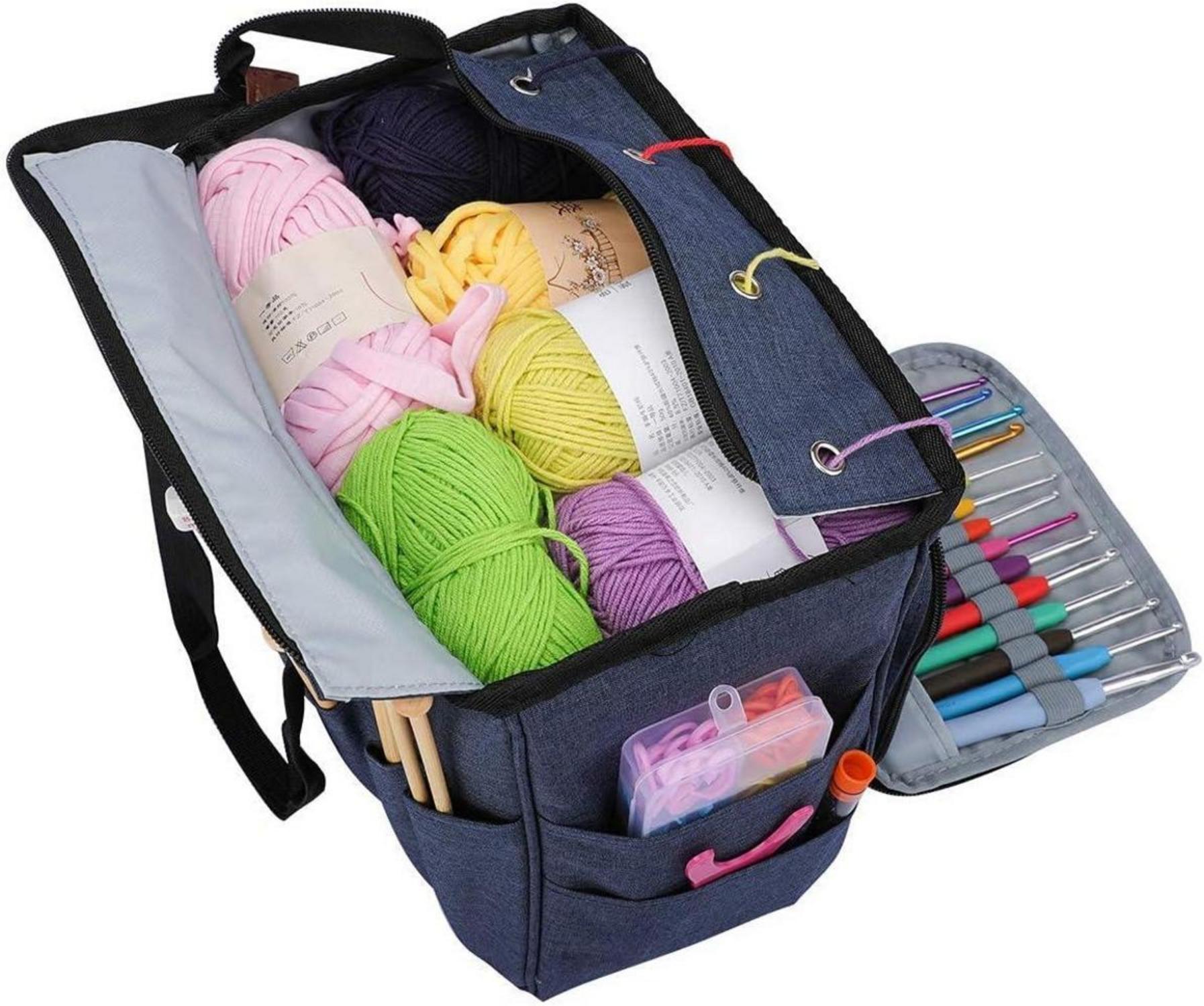 Coopay Basteltasche für Häkeln, Stricken, Kreuzstich, Garn Organizer, Reise-Aufbewahrungstasche, Wolle Nähtasche, Oxfordstoff, Aegean Blue