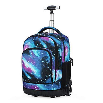 Trolley Rucksack Schulranzen mit Rollen – Sternenhimmel Grün