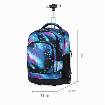 Trolley Rucksack Schulranzen mit Rollen – Sternenhimmel Grün