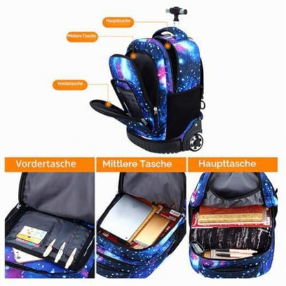 Trolley Rucksack Schulranzen mit Rollen – Sternenhimmel Grün