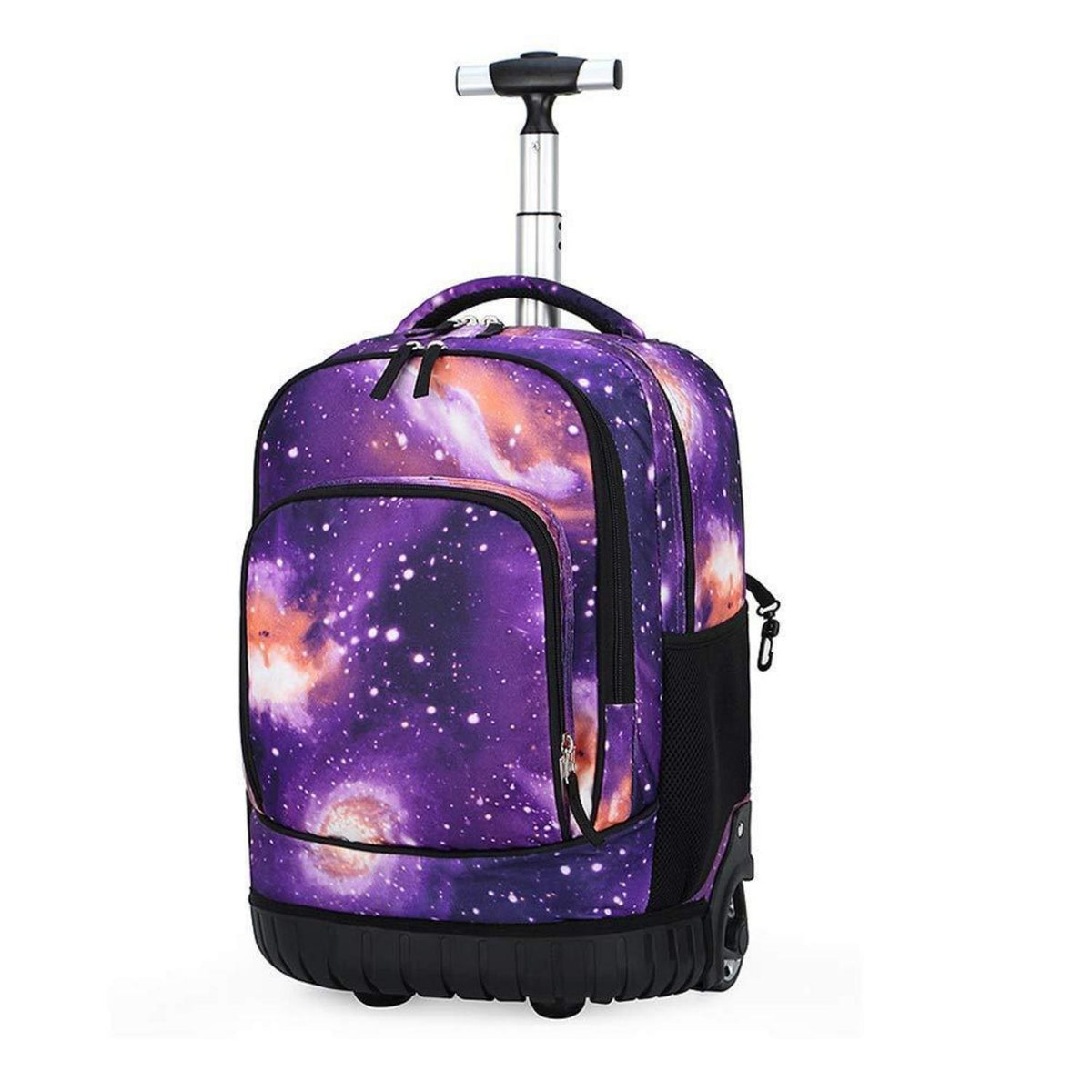 Trolley Rucksack Schulranzen mit Rollen – Lila Sternenhimmel