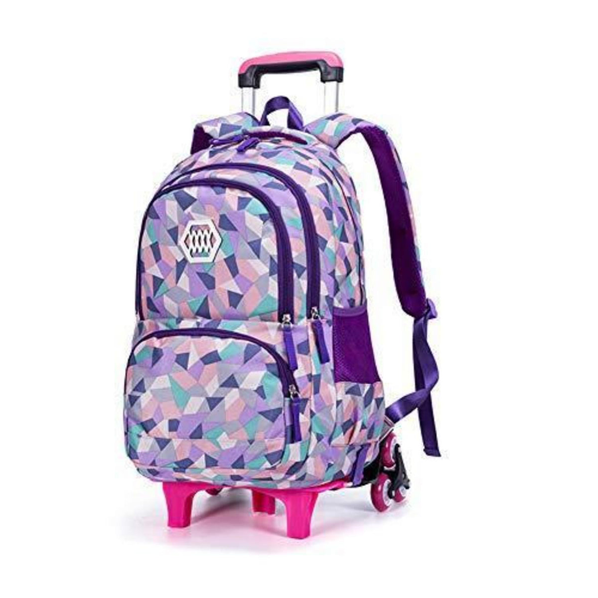 Trolley Schulranzen 6 Räder Violett – Wasserdichter Rucksack für Mädchen