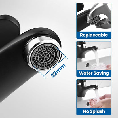 Schwarzer Wasserhahn ohne Ablaufgarnitur für Badezimmer, Messingarmatur