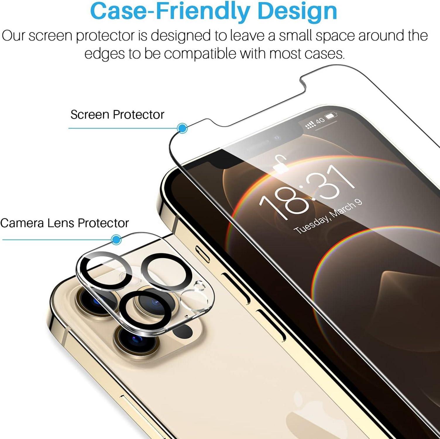 Hartglas Displayschutzfolie für iPhone 12 Pro 3+3 Set