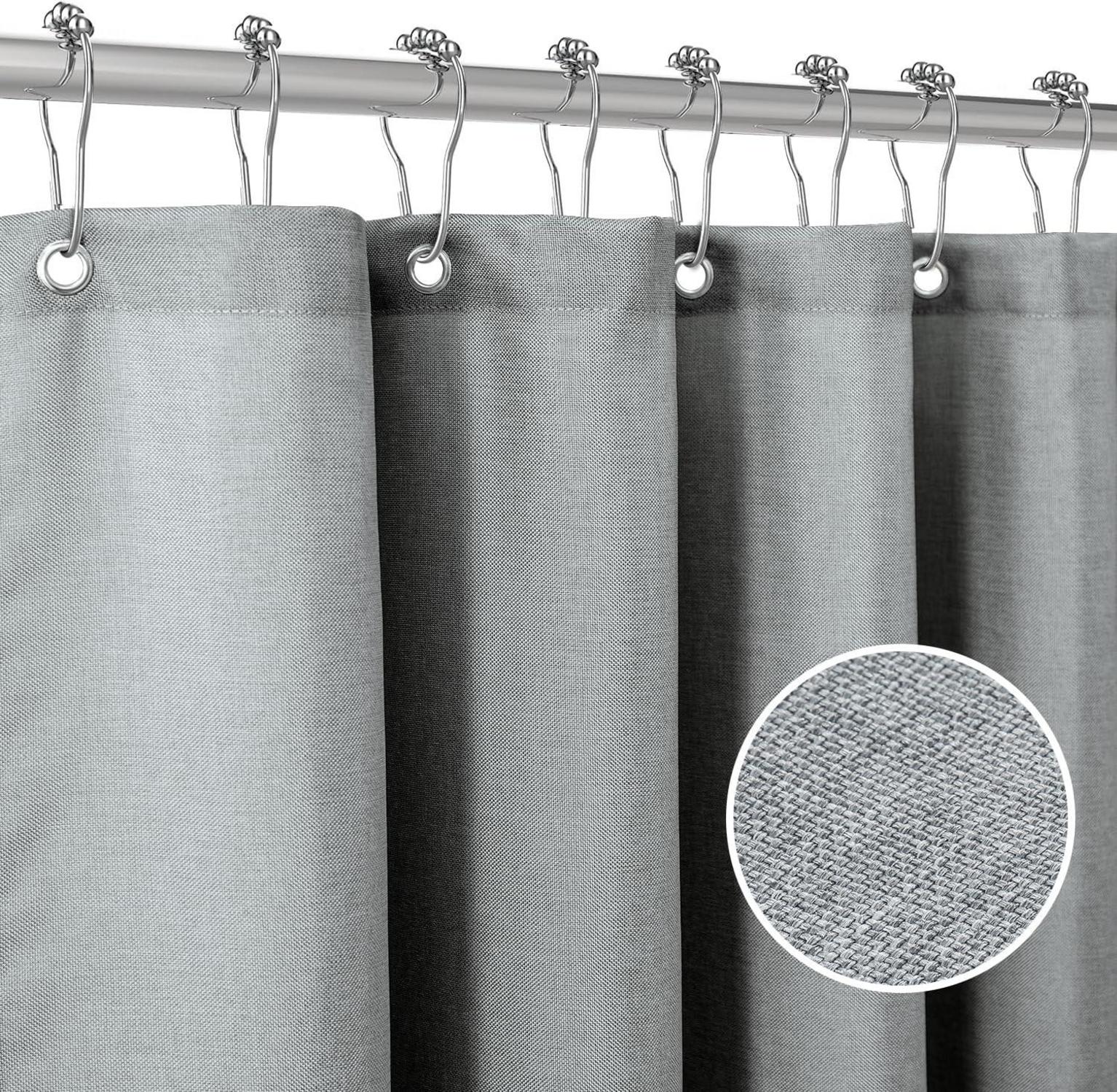 Duschvorhang Leinen Textil mit Metallringen Anti Schimmel Grau 182x182cm