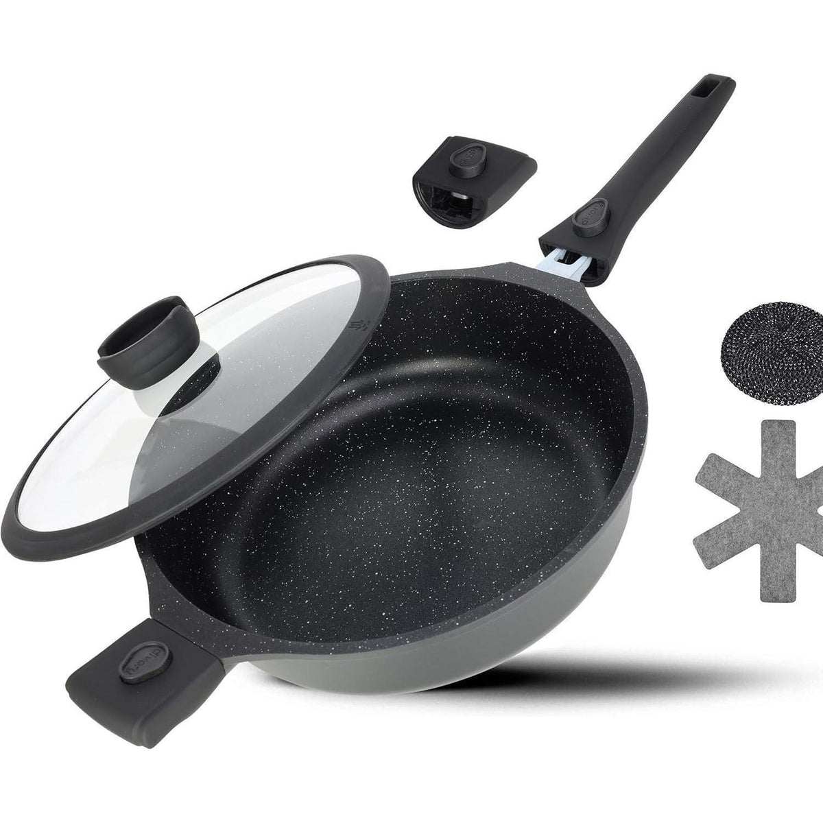 Schmorpfanne 28cm mit Deckel, abnehmbarer Griff, Induktion