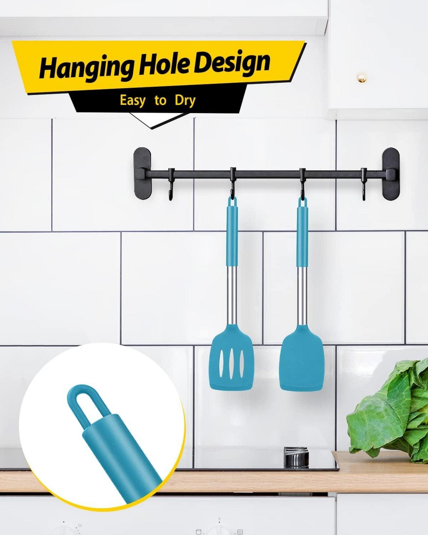 Silikon Pfannenwender Set, blau, hitzebeständig, BPA-frei, 2er Pack